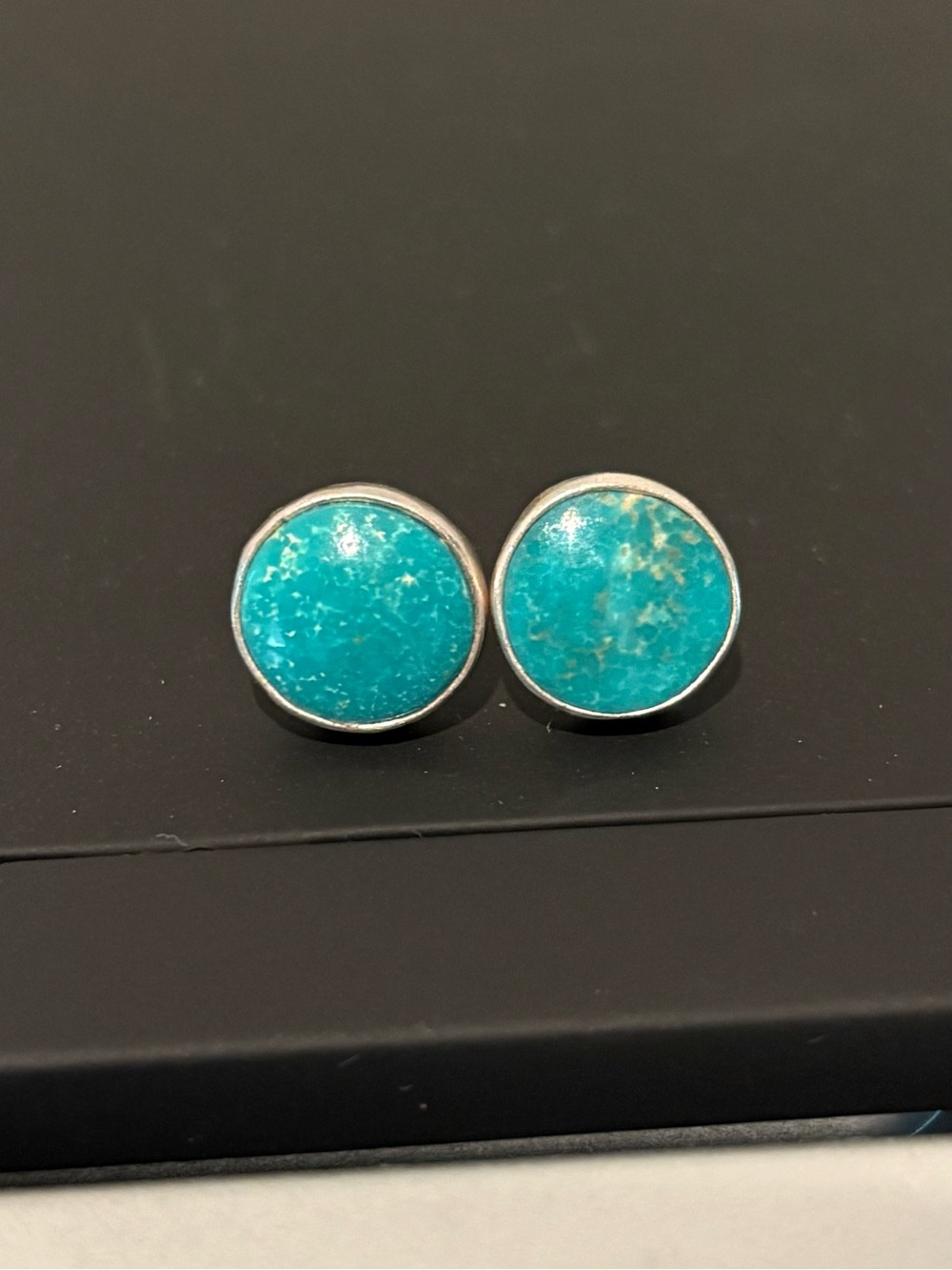 Genuine Turquoise and Sterling Silver Large Stud Earrings